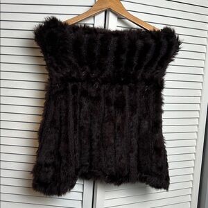 Brown Knit rabbit fur wrap shoulder cover one size